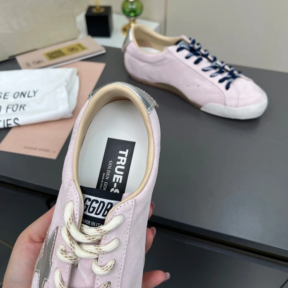 Golden Goose Pink Suede Sneakers with Navy Laces
